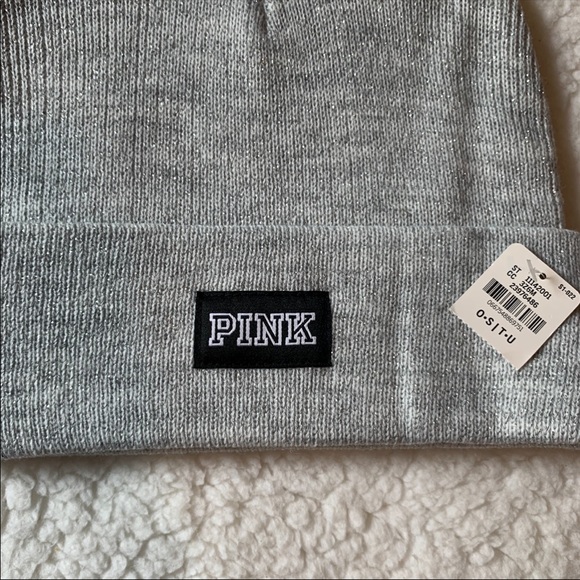 🔥VS PINK Sparkle Shimmer Beanie Hat Silver - Picture 5 of 8